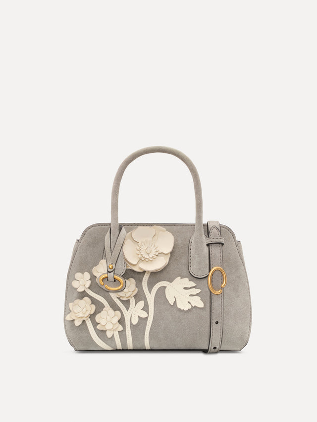 The Mini Ivy in Suede in the color grey. Front view.