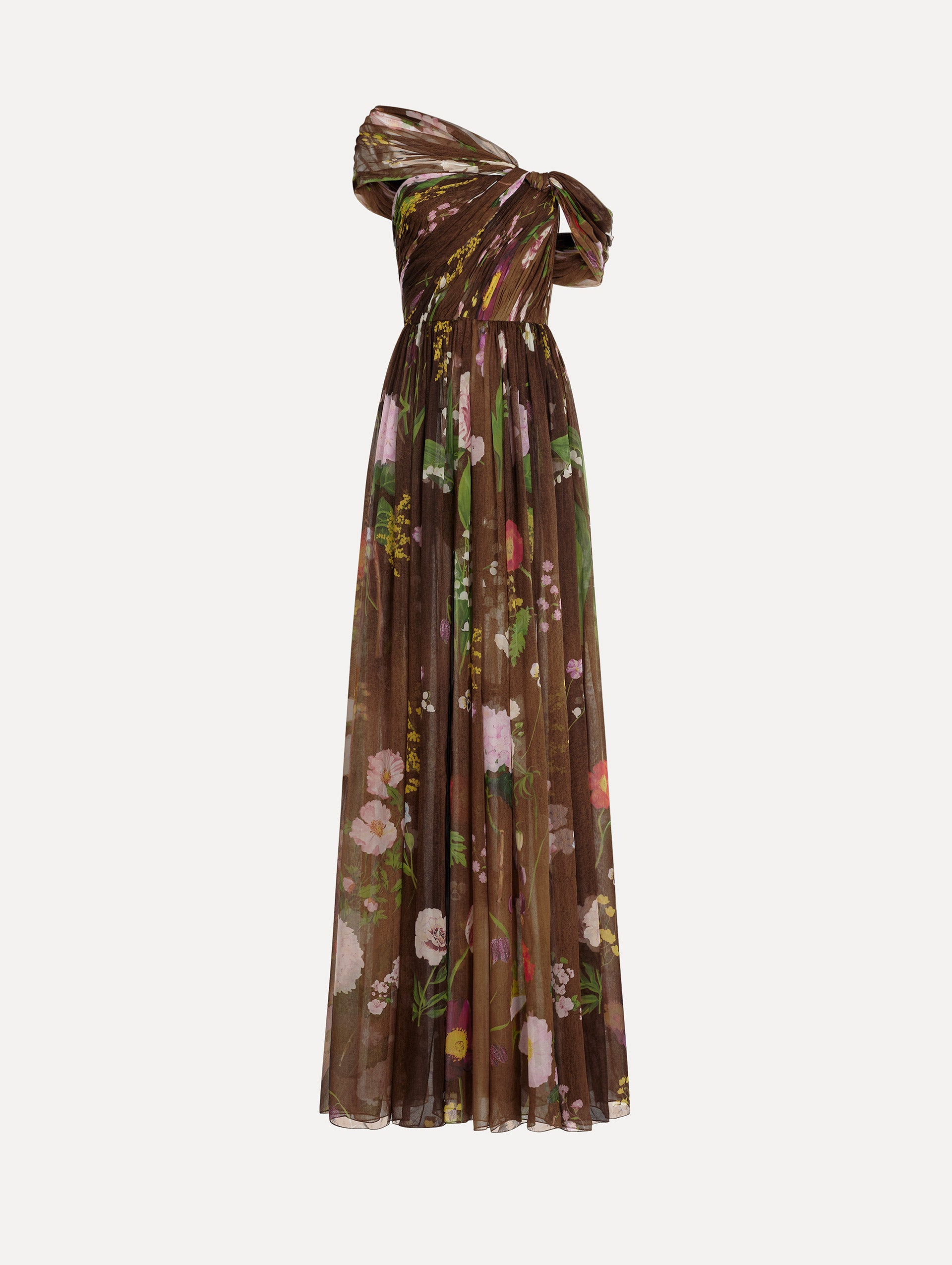 Mixed Botanical Silk Chiffon Gown