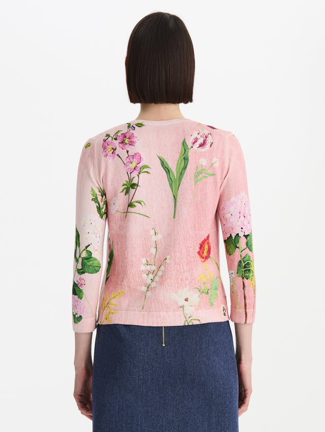 Mixed Botanical Printed Tie Neck Cardigan