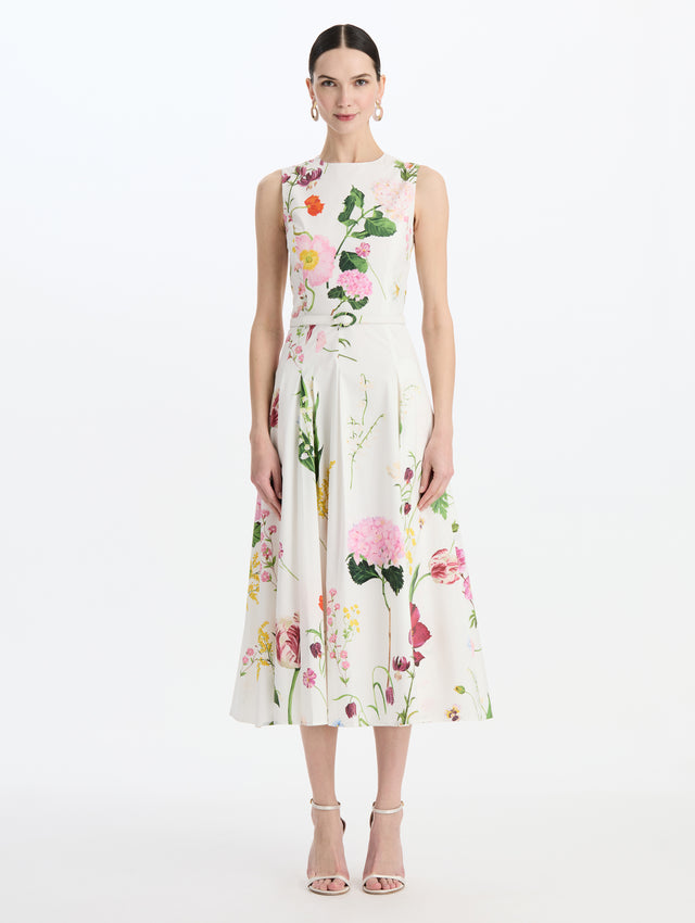 Mixed Botanical Cotton Poplin Sleeveless Dress