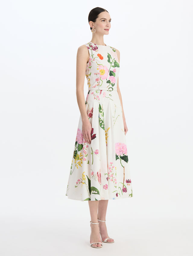 Mixed Botanical Cotton Poplin Sleeveless Dress