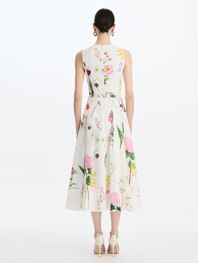 Mixed Botanical Cotton Poplin Sleeveless Dress