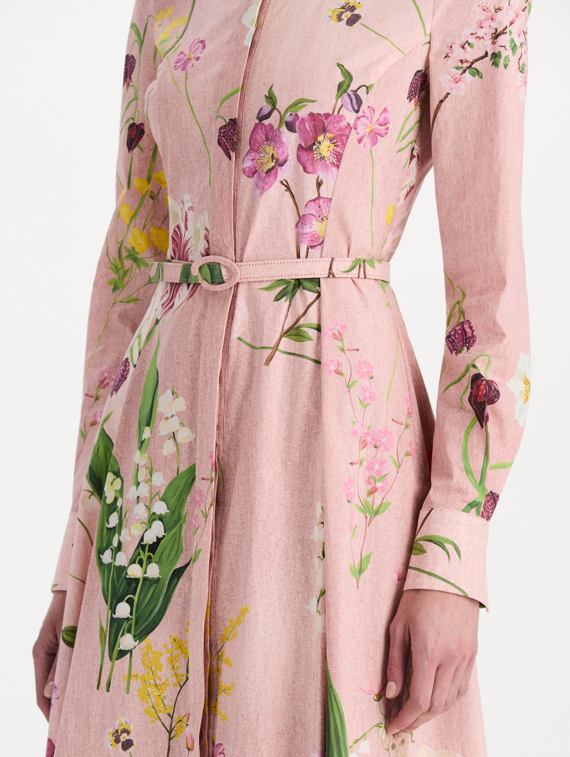 Oscar de La Renta Collared Mixed Botanical Dress - Blush Multi