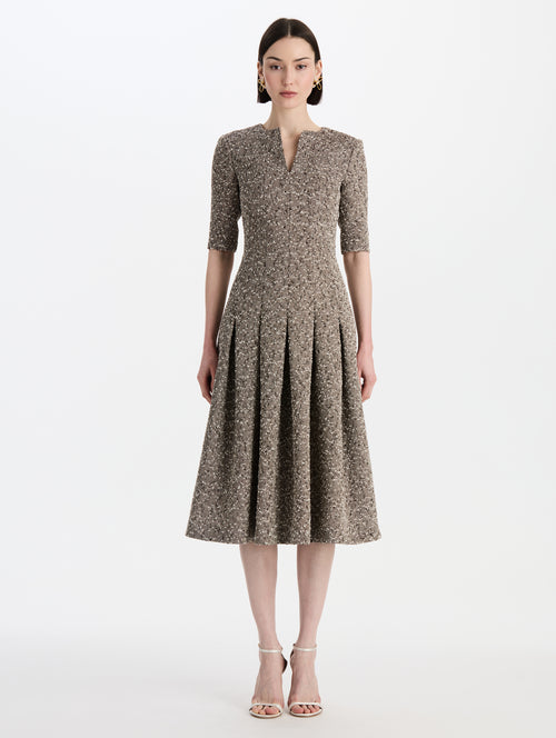 Slub Wool Tweed Split-Neck Dress