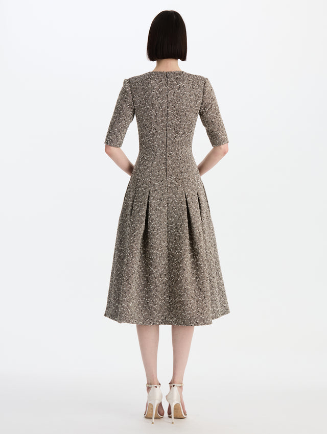 Slub Wool Tweed Split-Neck Dress