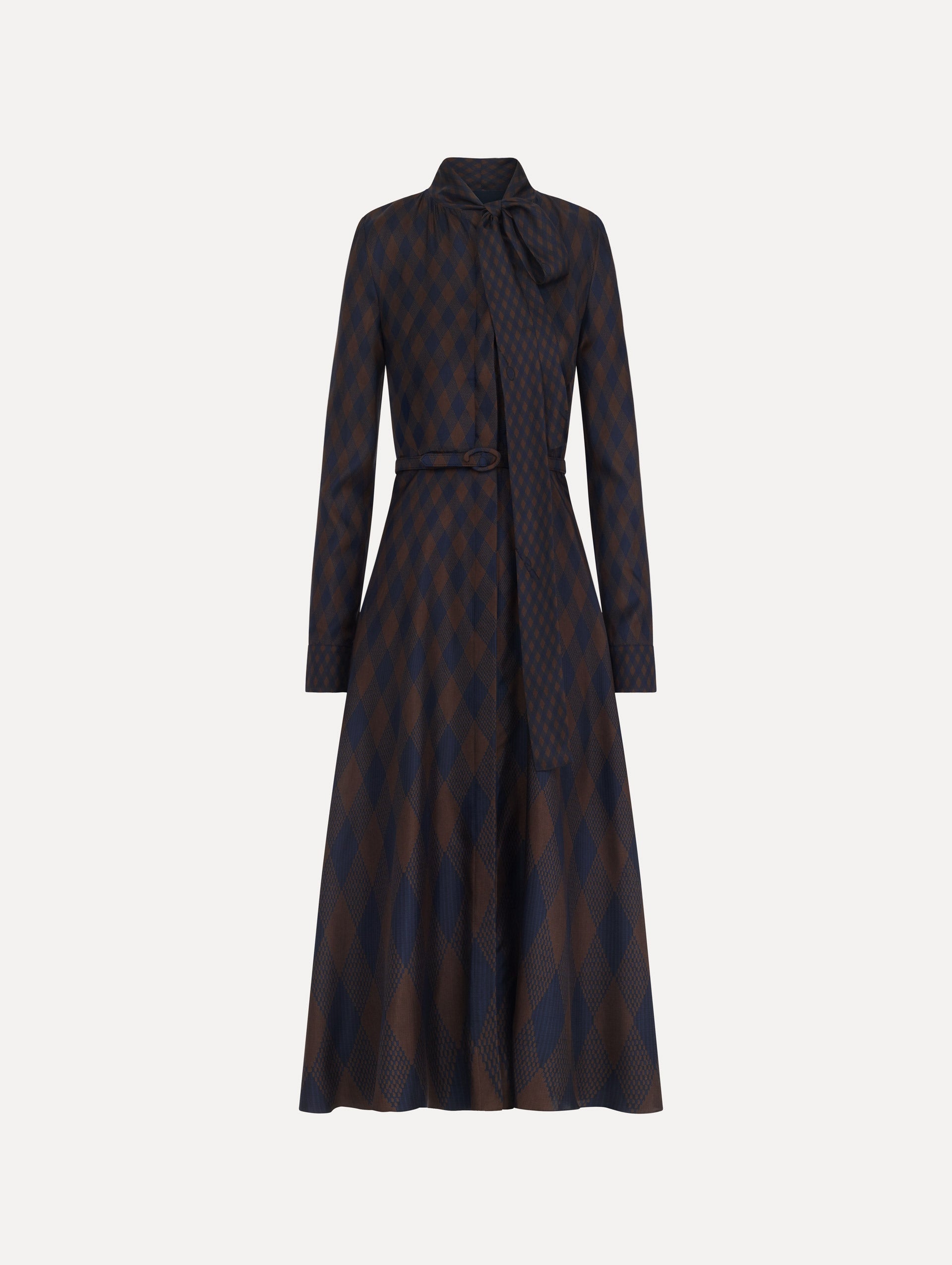 Argyle Silk Twill Tie Neck Dress