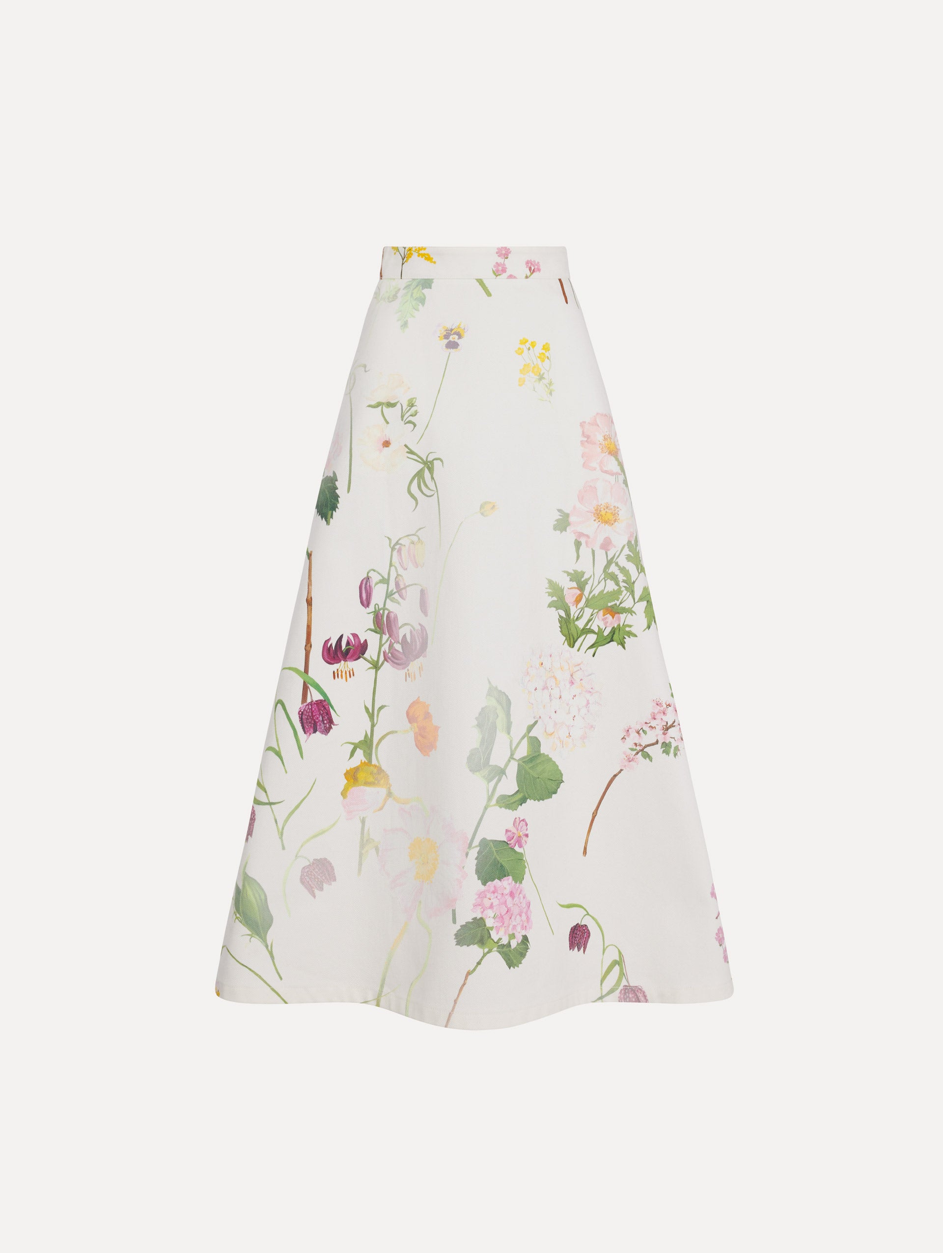 Faded Mixed Botanical Denim Midi Skirt