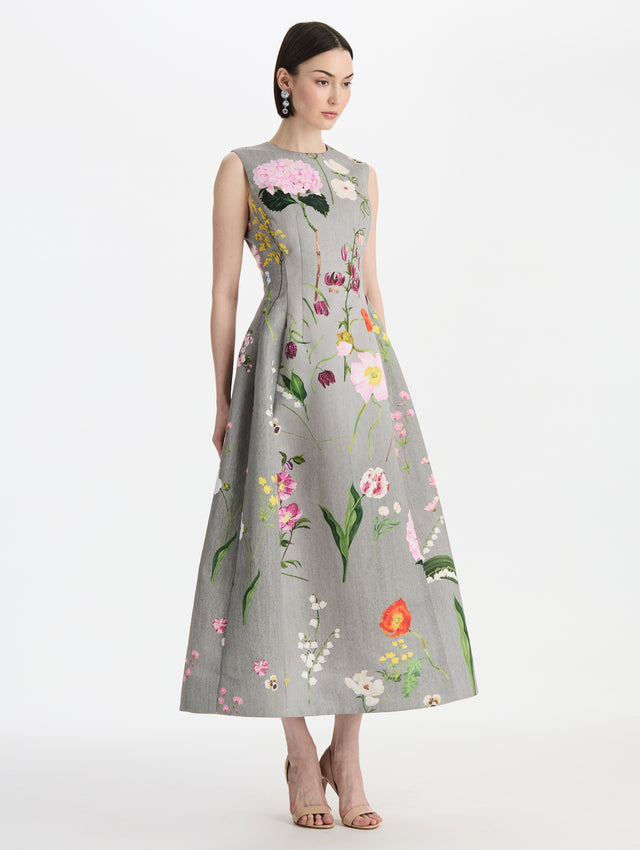 Mixed Botanical Faille Cocktail Dress