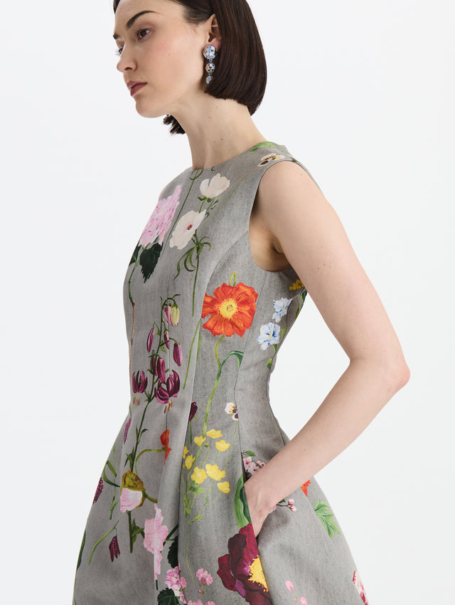 Mixed Botanical Faille Cocktail Dress