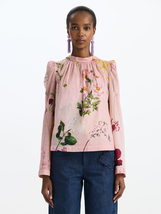 Mixed Botanical Tie Detailed Blouse