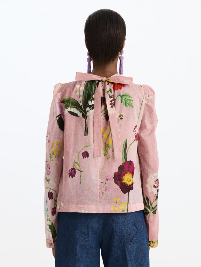 Mixed Botanical Tie Detailed Blouse