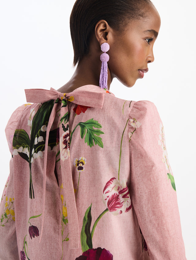 Mixed Botanical Tie Detailed Blouse