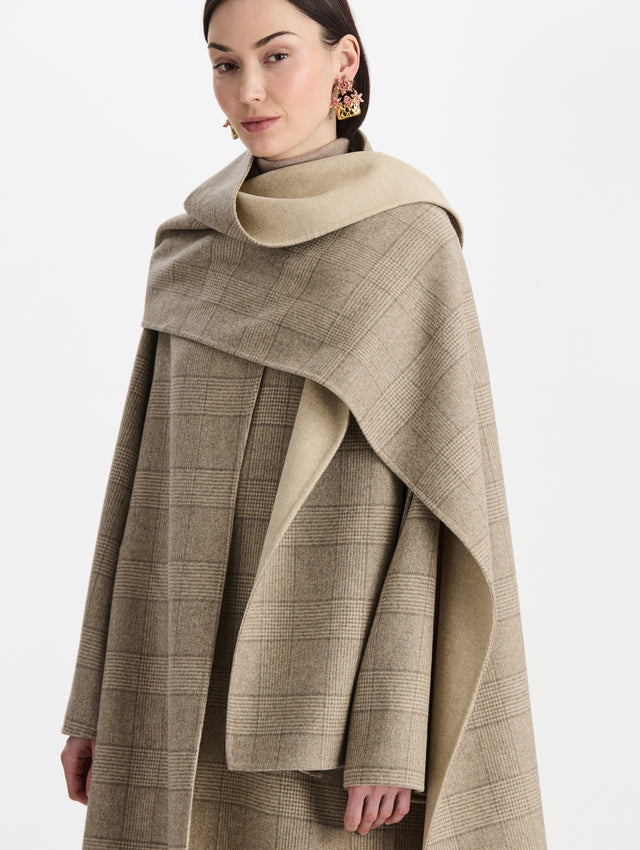 Plaid Cashmere Blend Coat with Scarf