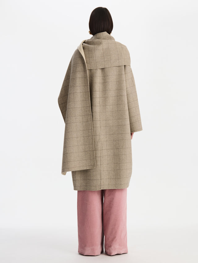 Plaid Cashmere Blend Coat with Scarf