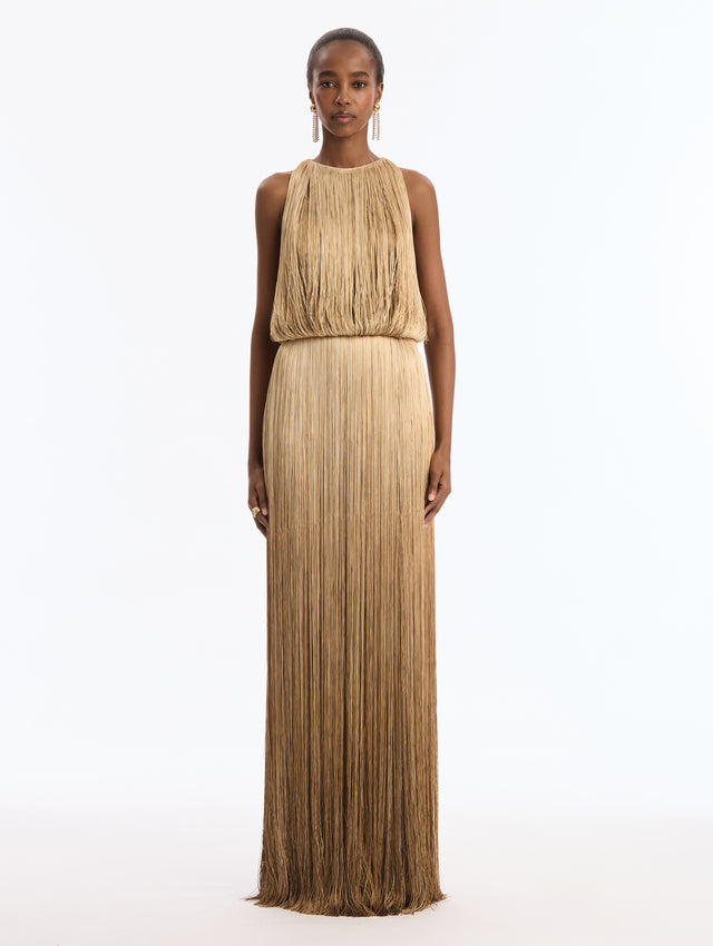 Ombré Silk Fringe Sleeveless Gown