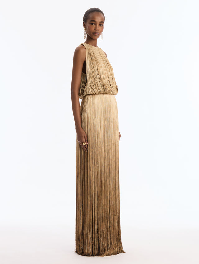 Ombré Silk Fringe Sleeveless Gown