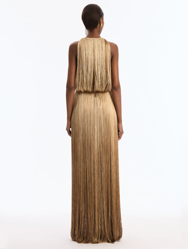 Ombré Silk Fringe Sleeveless Gown