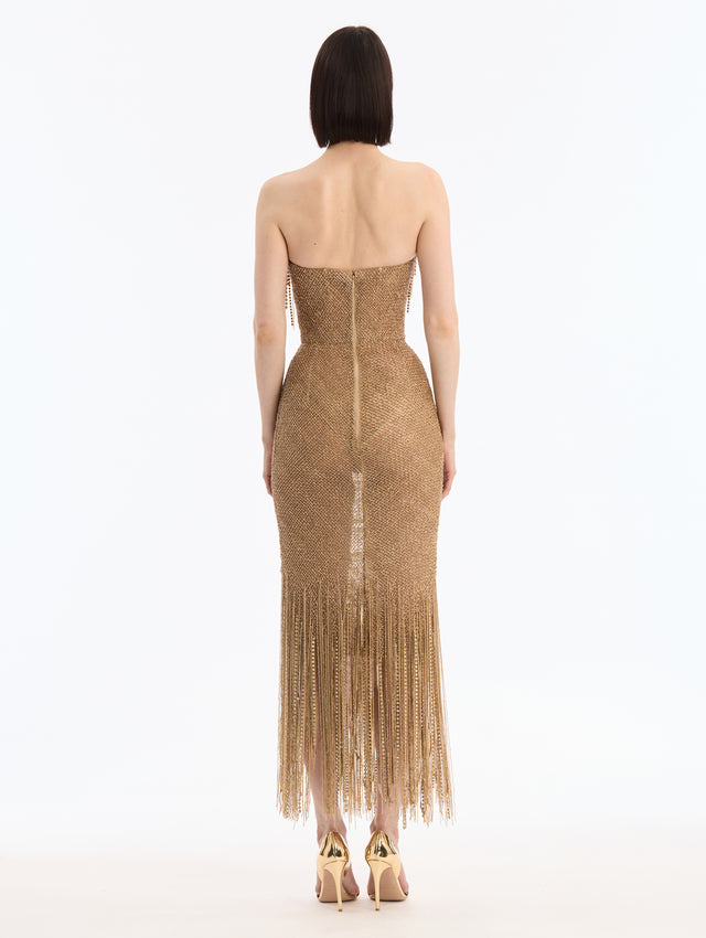 Bugle Bead Fringe Gown
