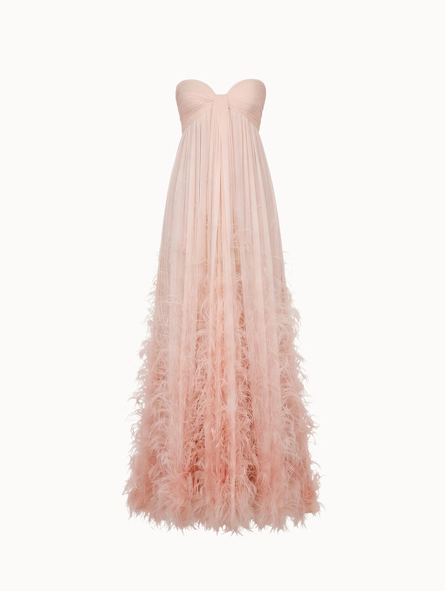 Ombré Feather Embroidered Silk Chiffon Gown