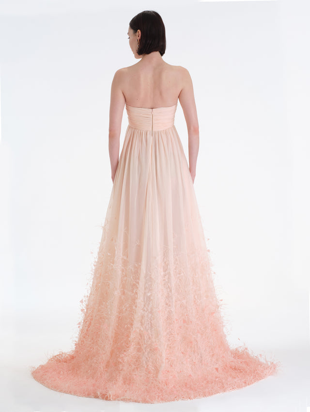 Ombré Feather Embroidered Silk Chiffon Gown