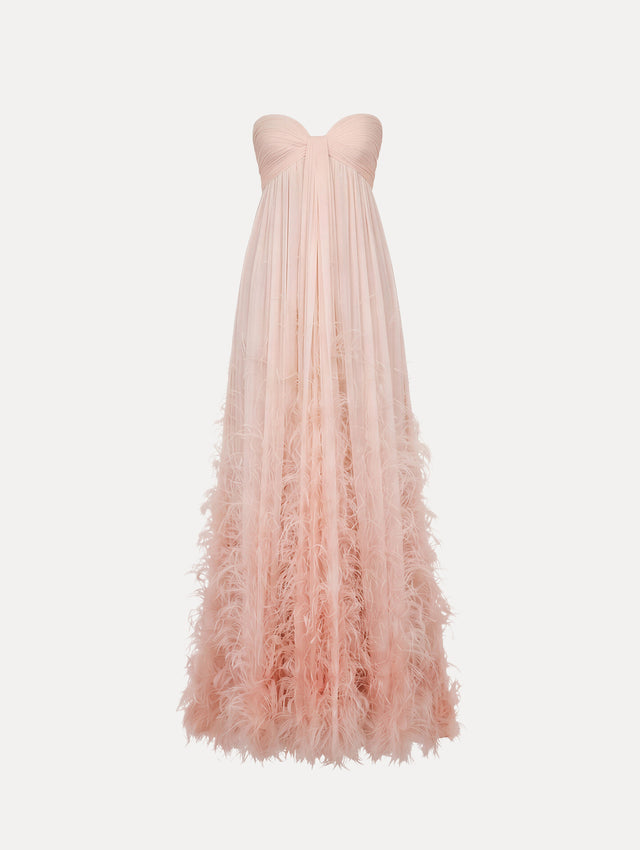 Ombré Feather Embroidered Silk Chiffon Gown