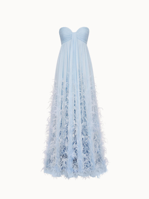 Ombré Feather Embroidered Silk Chiffon Gown