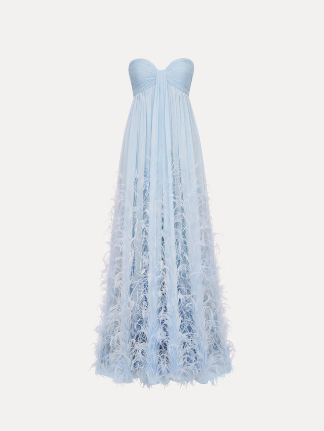 Ombré Feather Embroidered Silk Chiffon Gown