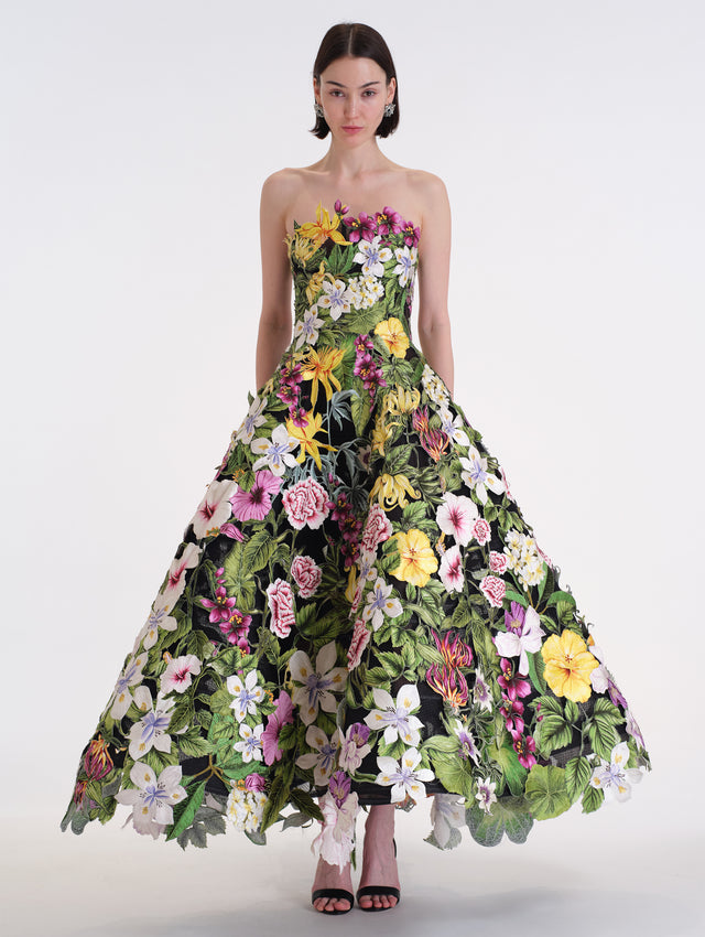 Dominican Mixed-Floral Guipure Gown