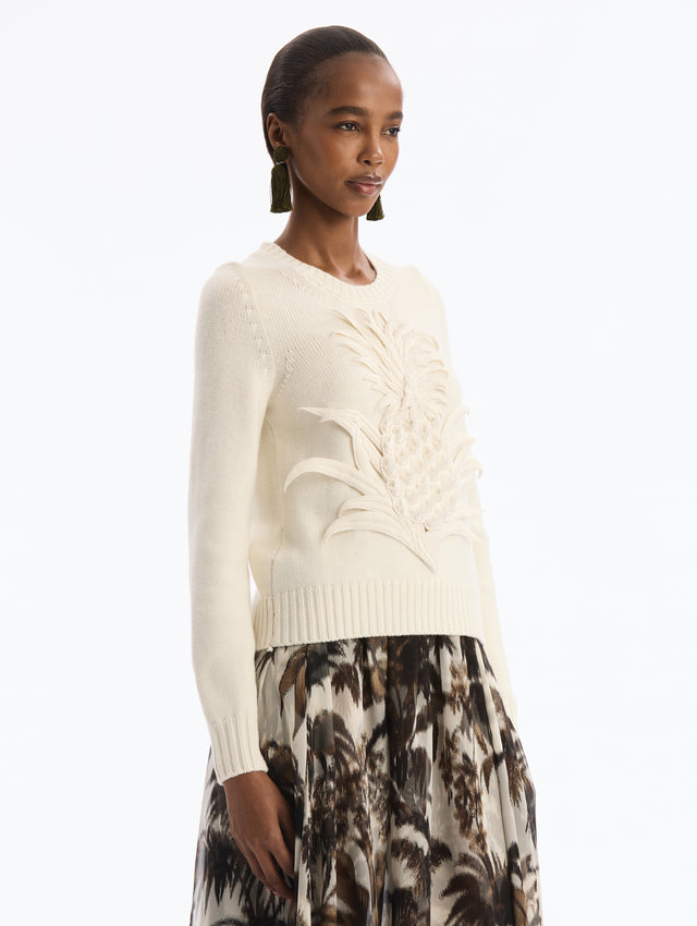 Pineapple Threadwork Cutout Pullover