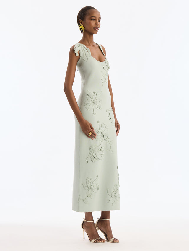 Hibiscus Embroidered Knit Pencil Dress