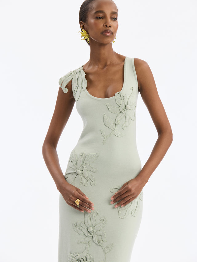 Hibiscus Embroidered Knit Pencil Dress