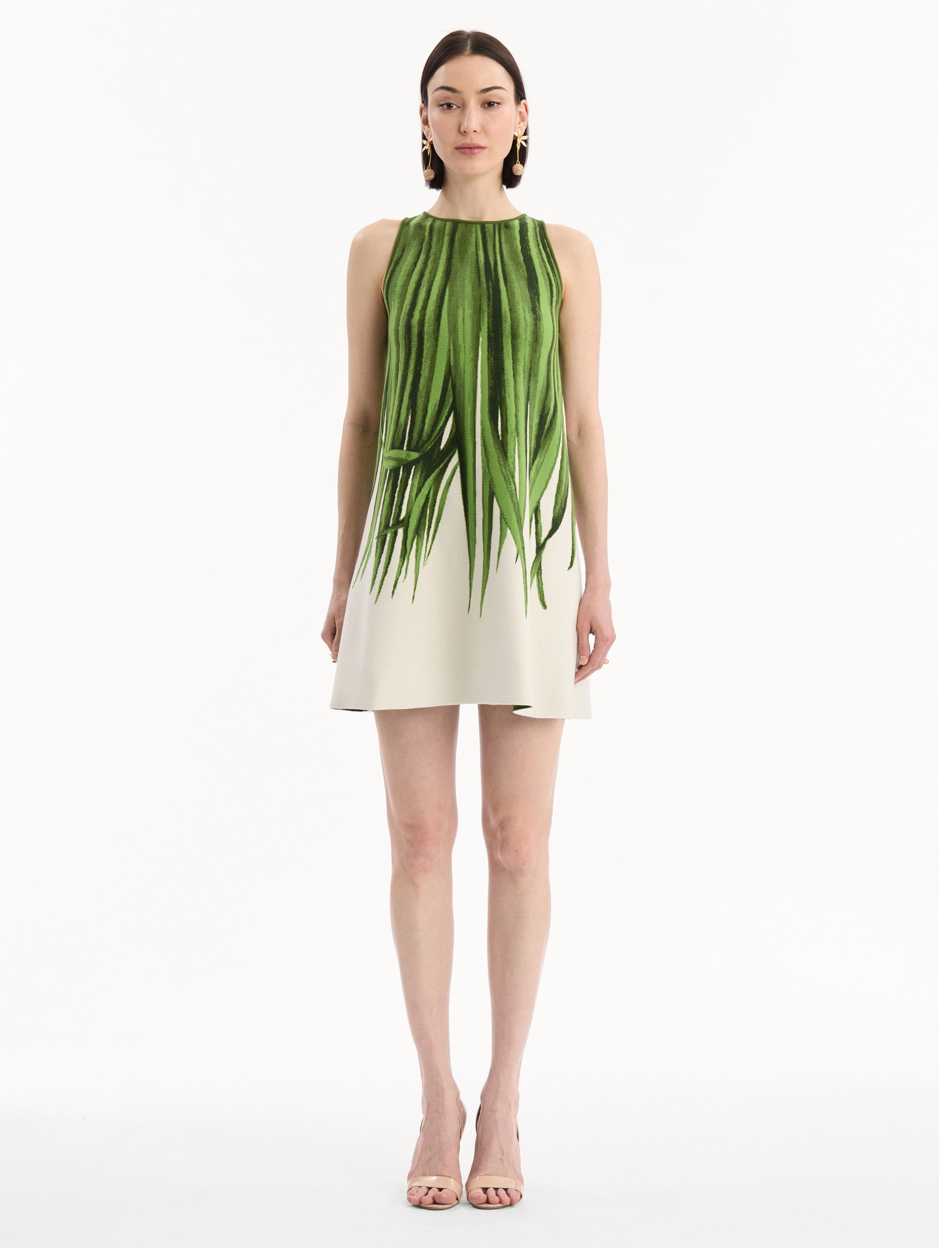Palm Leaves Jacquard Shift Dress S