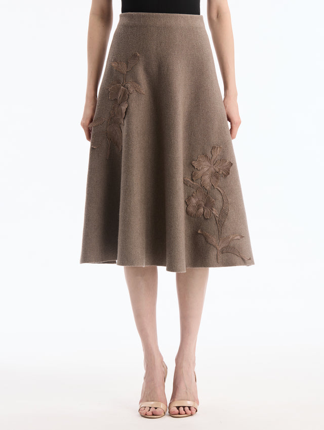 Hibiscus Embroidered Knit Skirt