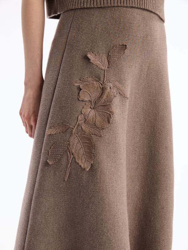 Hibiscus Embroidered Knit Skirt