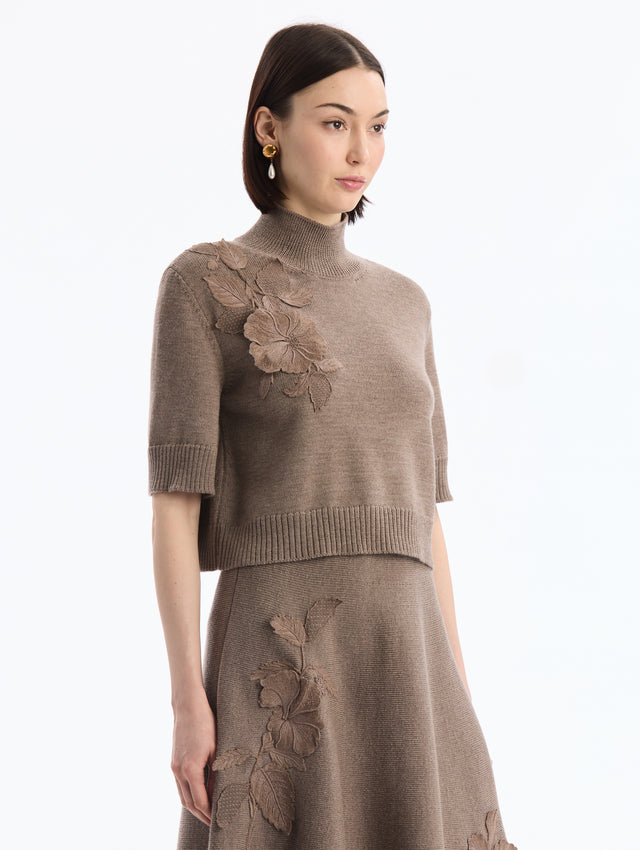 Hibiscus Embroidered Knit Pullover