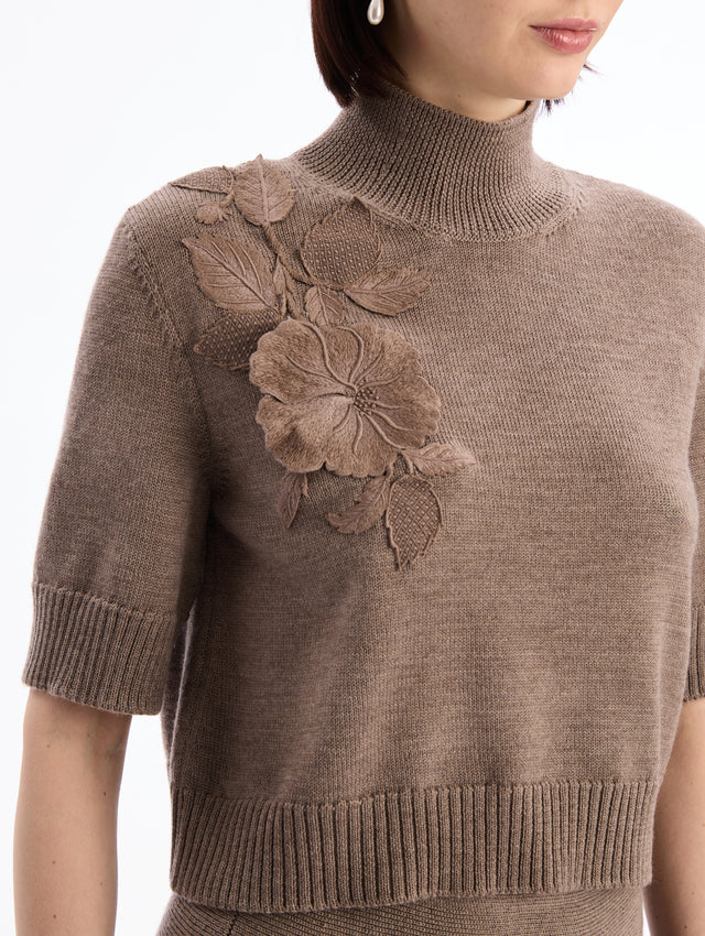Hibiscus Embroidered Knit Pullover