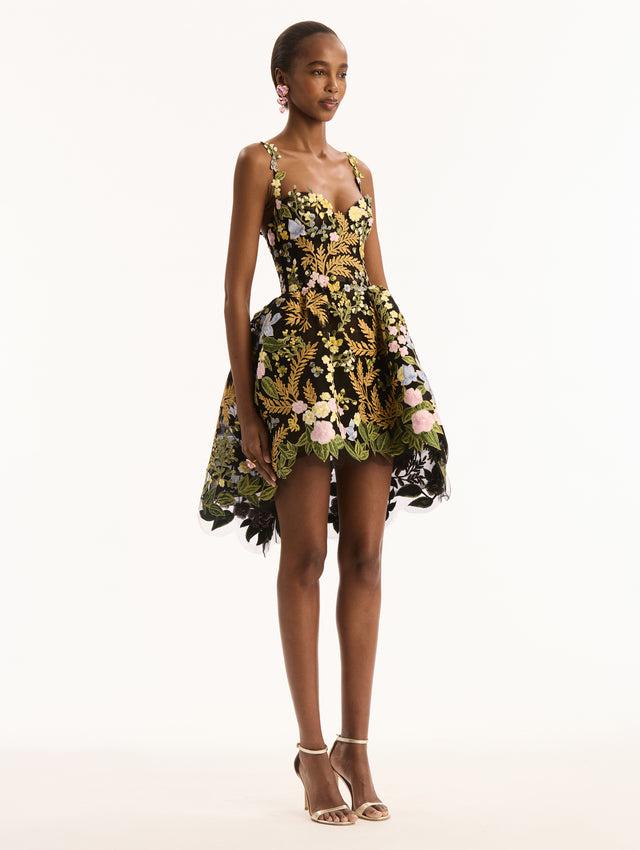 Dominican Mixed-Floral Guipure Cocktail Dress