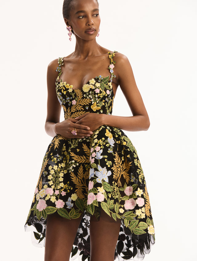 Dominican Mixed-Floral Guipure Cocktail Dress