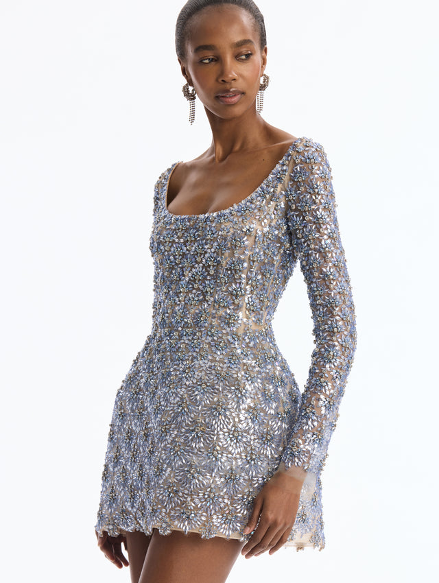 Crystal & Glass Embroidered Cocktail Dress