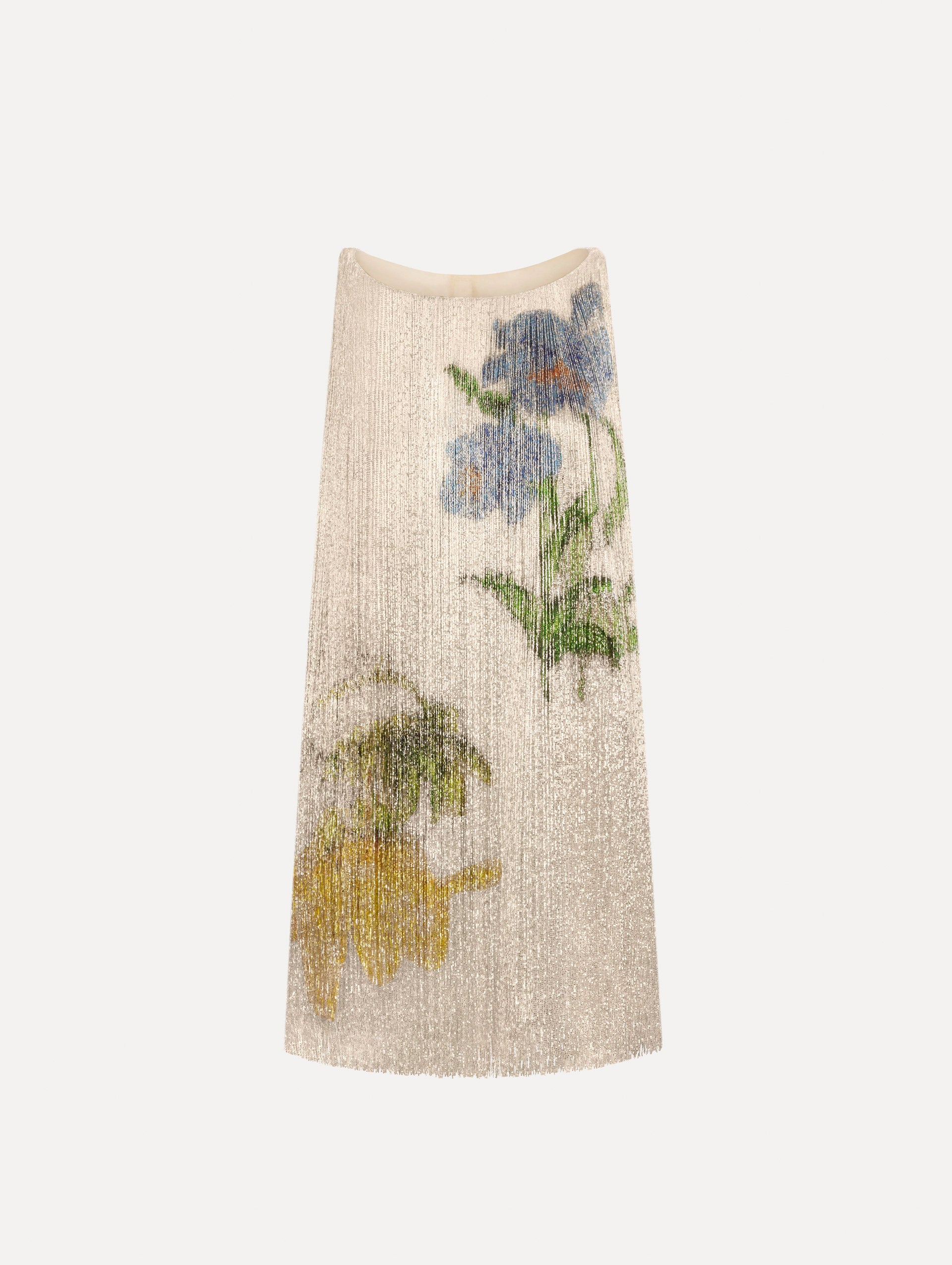 Chiné Hibiscus Beaded Fringe Shift Dress