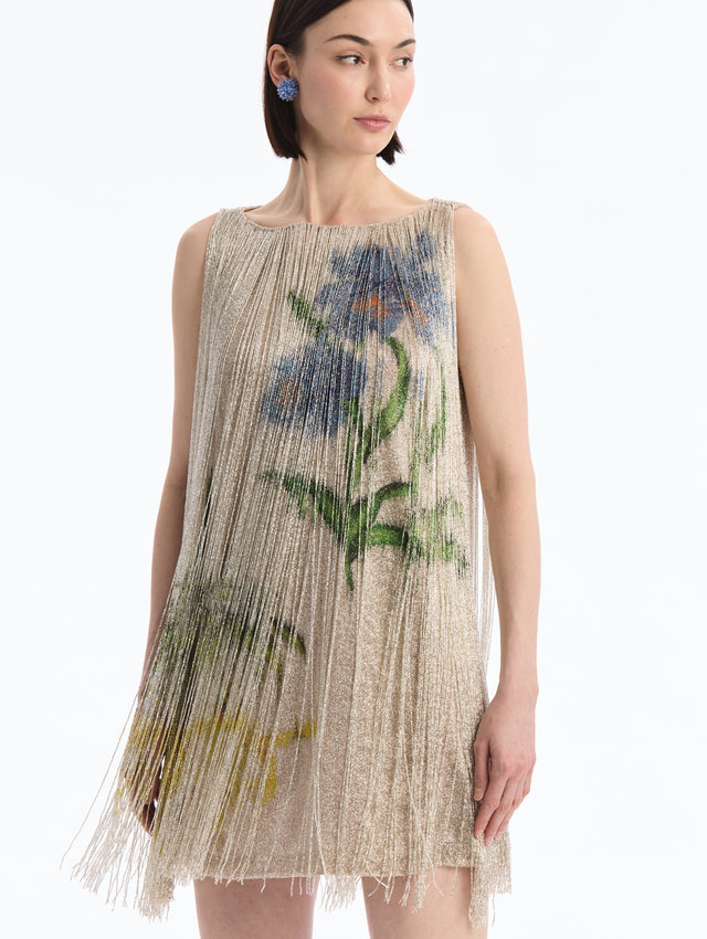 Chiné Hibiscus Fringe Shift Dress