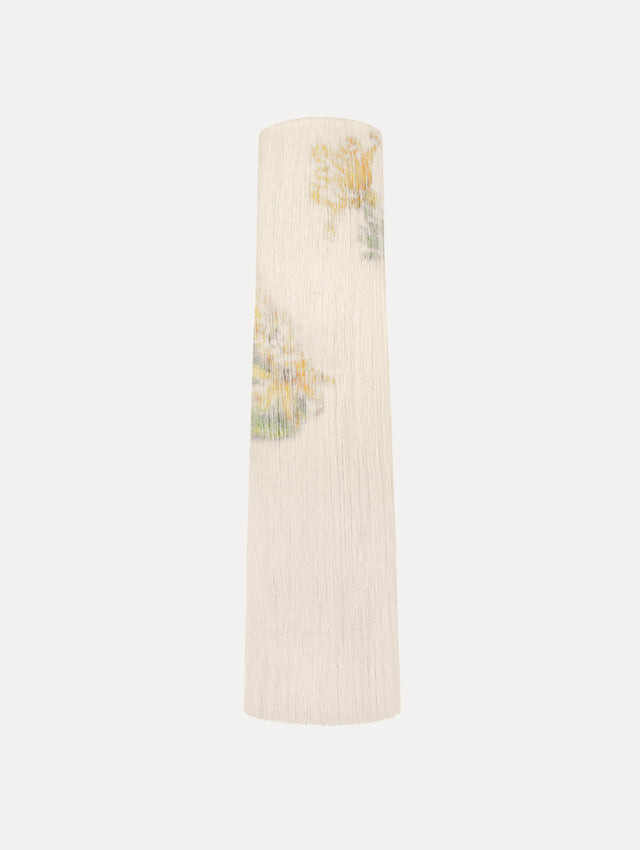 Chiné Dominican Mixed-Floral Beaded Fringe Dress in Ivory. Front view.