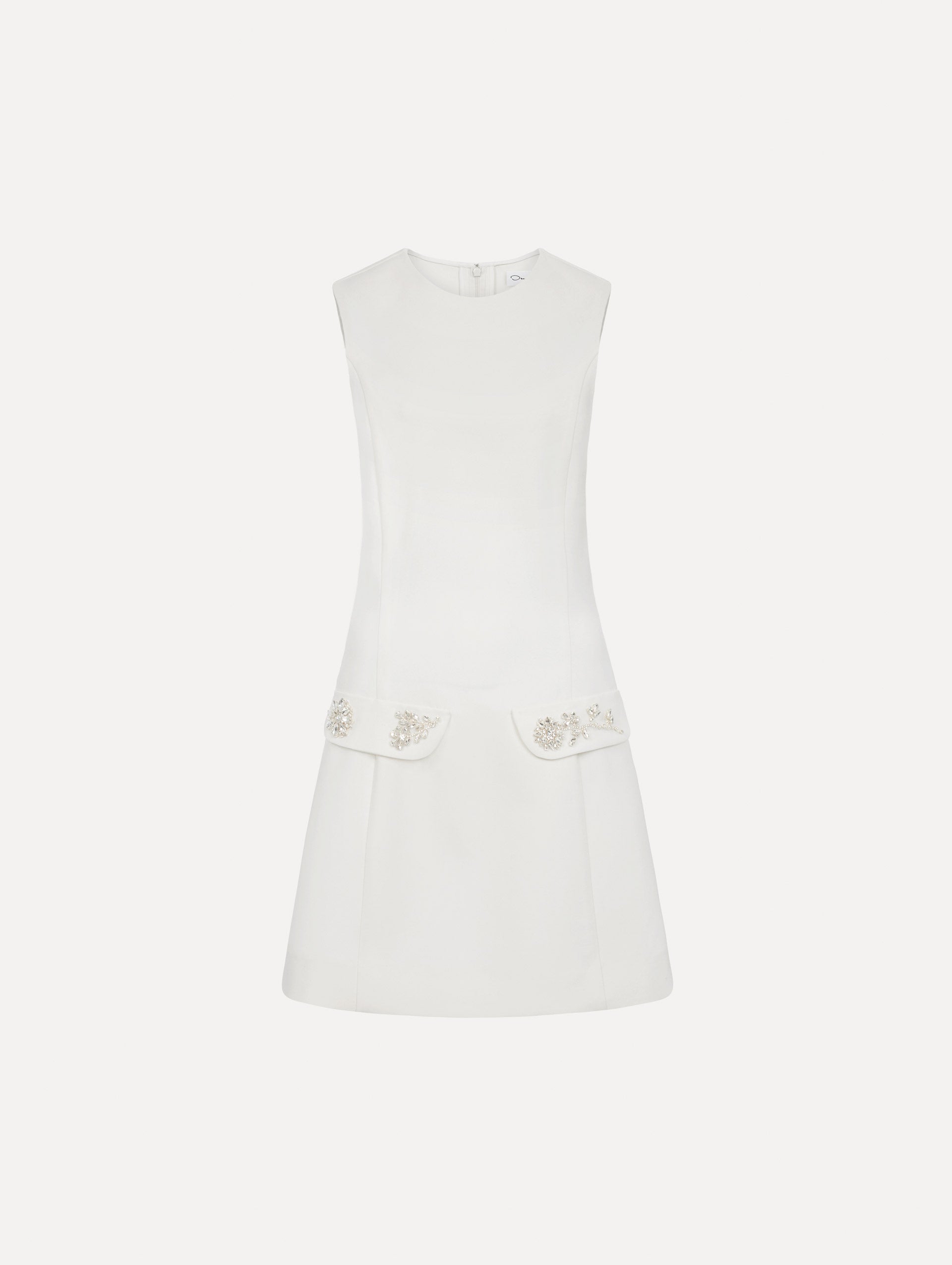 Crystal Floral Embroidered Cocktail Dress without Cape in ivory. Front View.