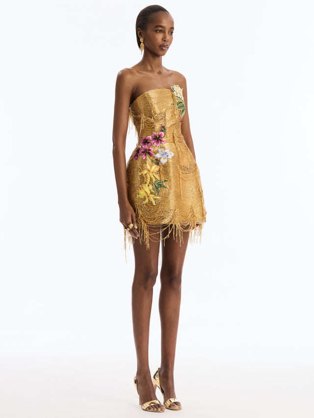 Dominican Mixed-Floral Bugle Bead Dress