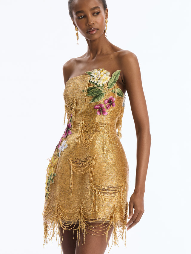 Dominican Mixed-Floral Bugle Bead Dress