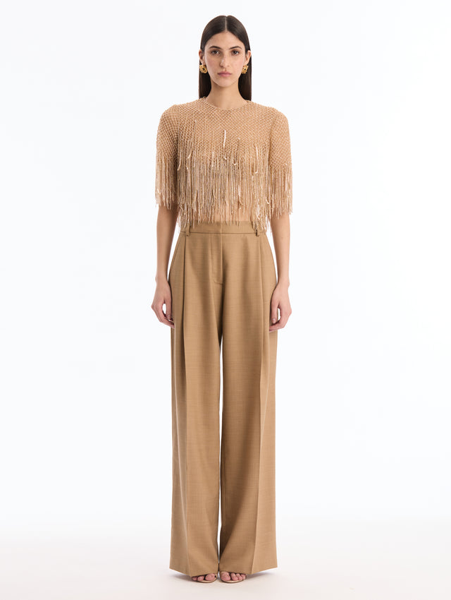 Bugle Bead Fringe Mesh Blouse