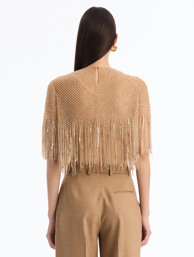 Bugle Bead Fringe Mesh Blouse