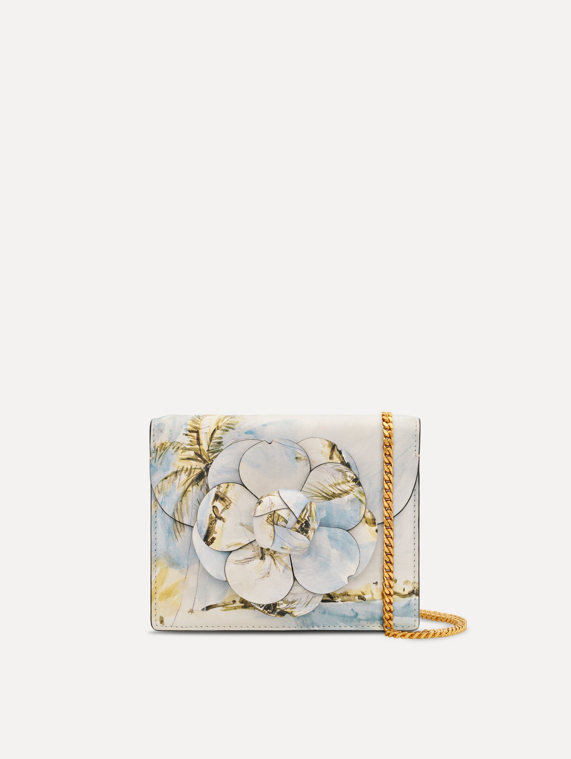 The Dominican Landscape Printed Mini TRO Bag in Saltwater Blue. Front View.