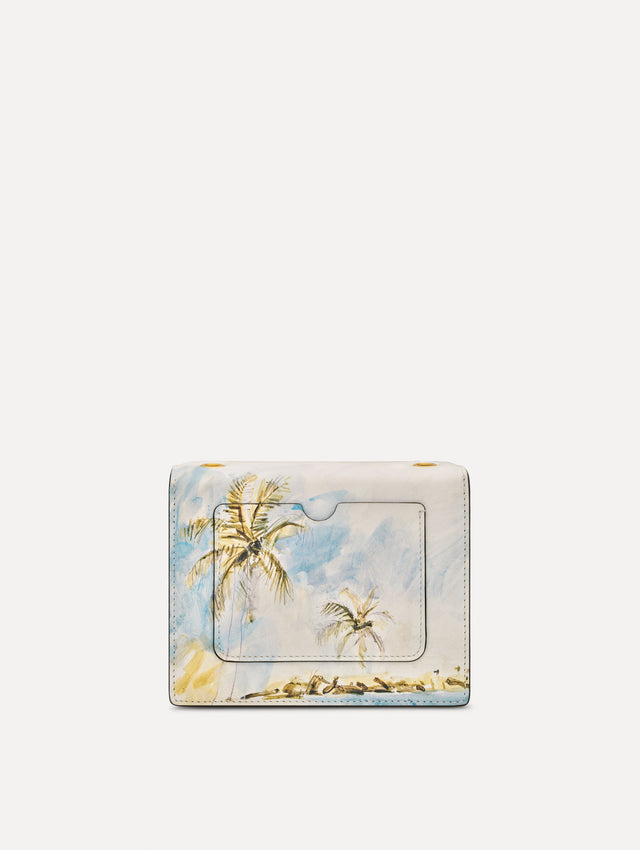 The Dominican Landscape Printed Mini TRO Bag in Saltwater Blue. Back View.