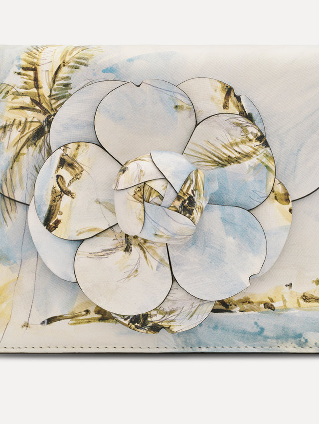 The Dominican Landscape Printed Mini TRO Bag in Saltwater Blue. Detail View.